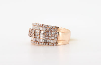 14K Rose Gold 1.92 Carat Baguette & Round Cut Diamond Ring