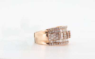 14K Rose Gold 1.92 Carat Baguette & Round Cut Diamond Ring