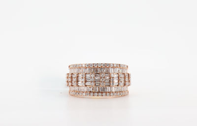14K Rose Gold 1.92 Carat Baguette & Round Cut Diamond Ring