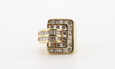 14K Gold 3 Carat Round & Baguette Cut Diamond Ring