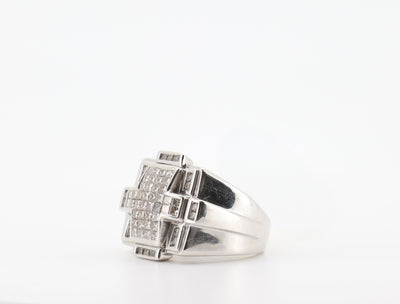 14K White Gold 2 Carat Princess & Round Cut Diamond Ring