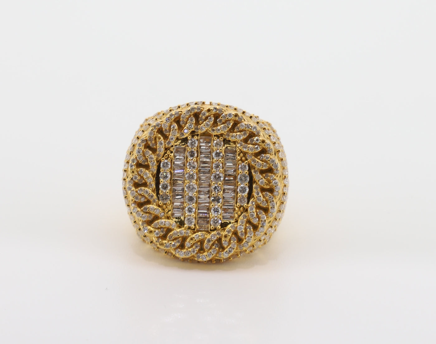 14K Gold 3 Carat Round Bagguete Diamond Ring