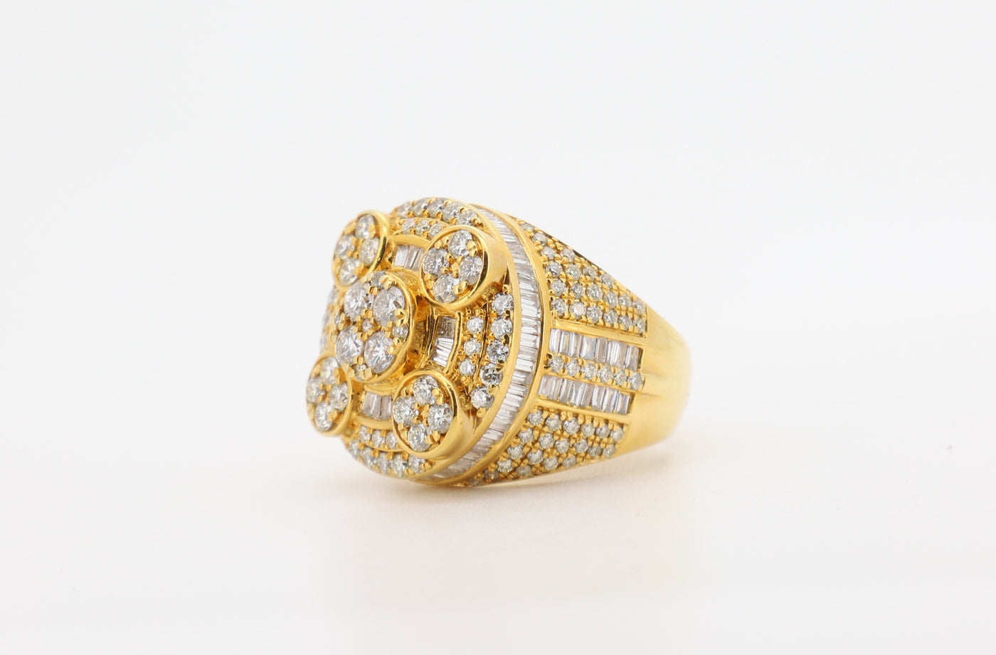14K Gold 5 Carat Baguette & Round Cut Diamond Ring