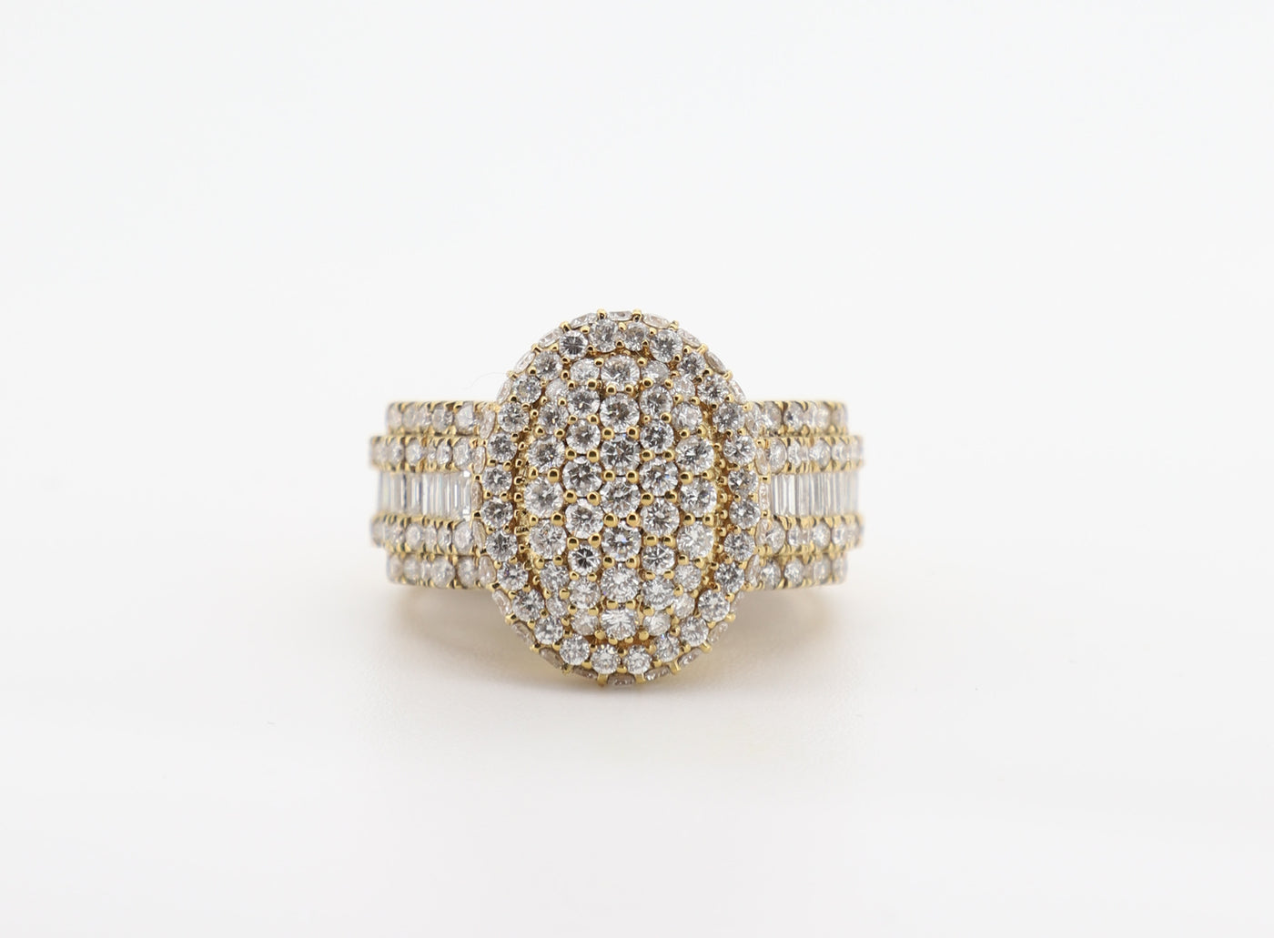 14K Gold 4.16 Carat Oval-Shaped Baguette & Round Cut Diamond Ring