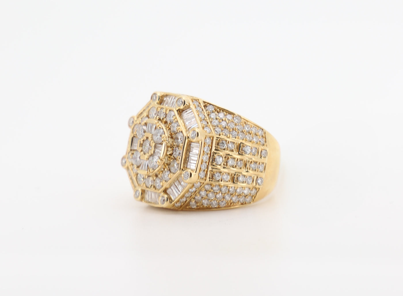 14K Gold 3.56 Carat Baguette & Round Cut Diamond Ring
